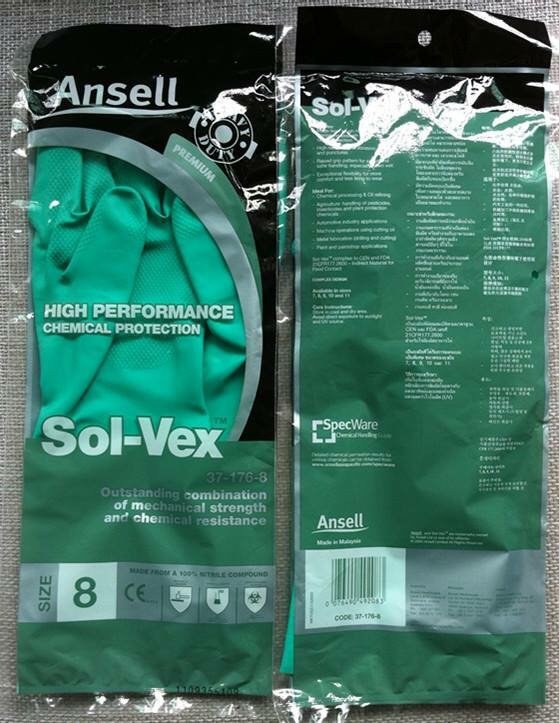 Găng tay cao su Nitrile Ansell 37-176 chống hóa chất , chống dầu , chống nước,  lót cotton thấm hút mồ hôi tốt