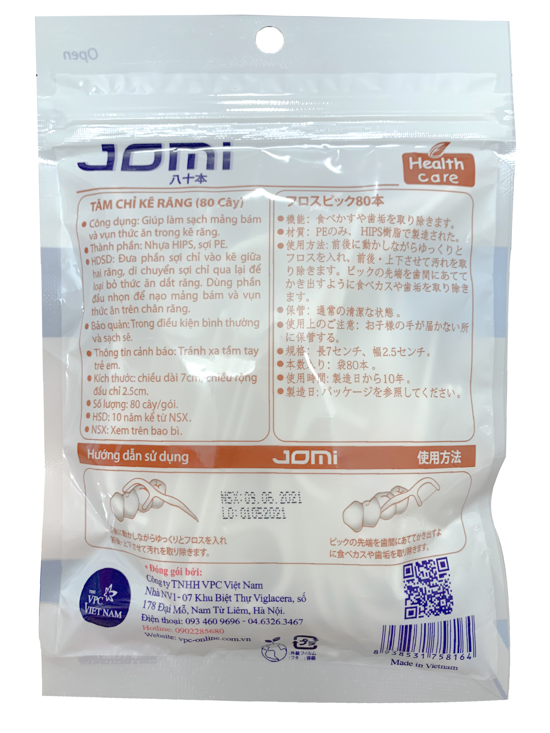 Tăm Chỉ Kẽ Răng Jomi Disposable Flosser 80 cái