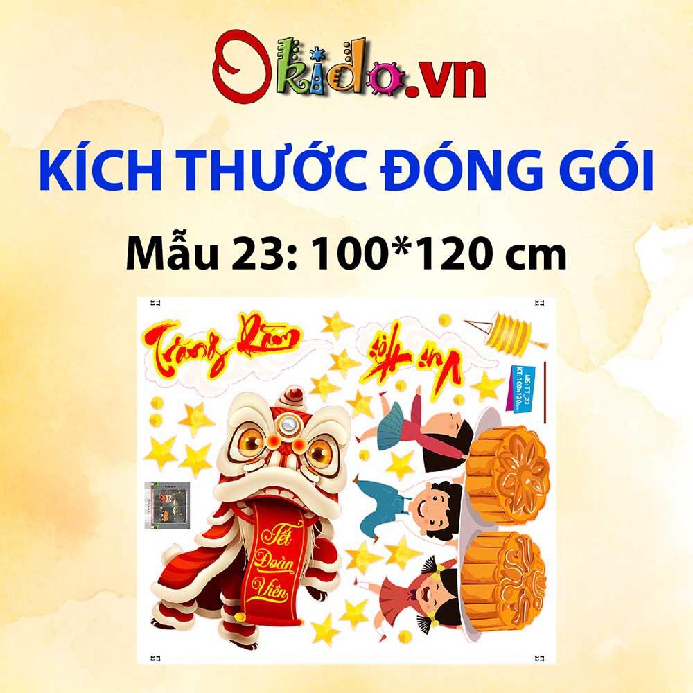Decal trang trí trung thu 2021 lồng đèn sắc màu và lân