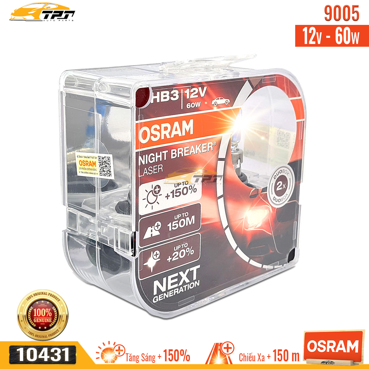 1 Cặp Bóng Đèn Tăng Sáng 150% loại 9005 12V - 60W OSRAM - Germany