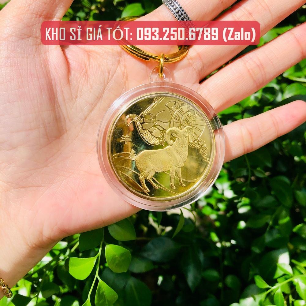 Móc Khóa Đồng Xu 12 Con Giáp Mạ Vàng TUỔI MÙI - CON DÊ Treo Oto, Xe Máy Phong Thủy - AnNhien