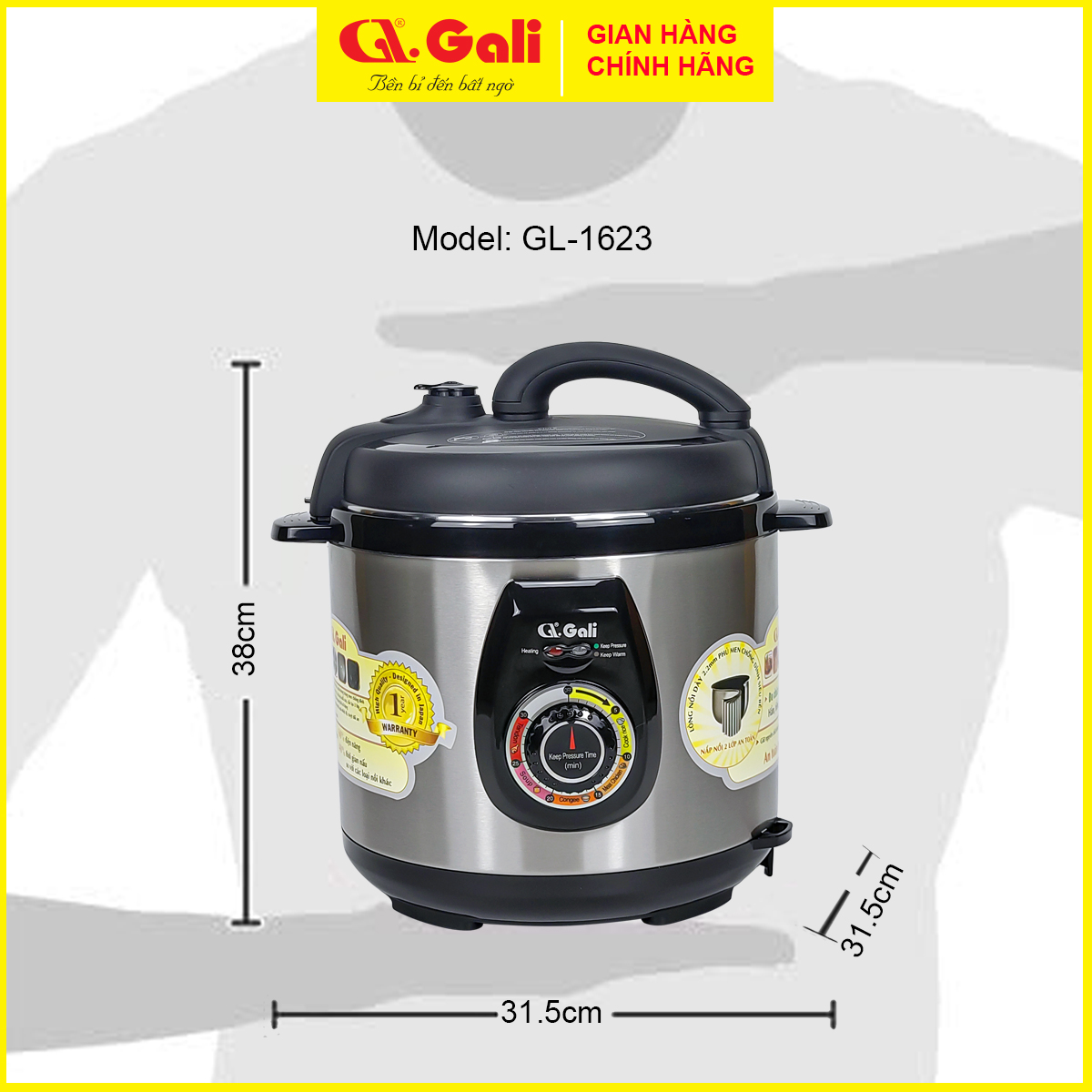 Nồi áp suất Gali GL-1626, dung tích 17lít, sử dụng hoàn hảo cho các nhà hàng, quán ăn, trường học, hàng chính hãng 100%, bảo hành 24 tháng.