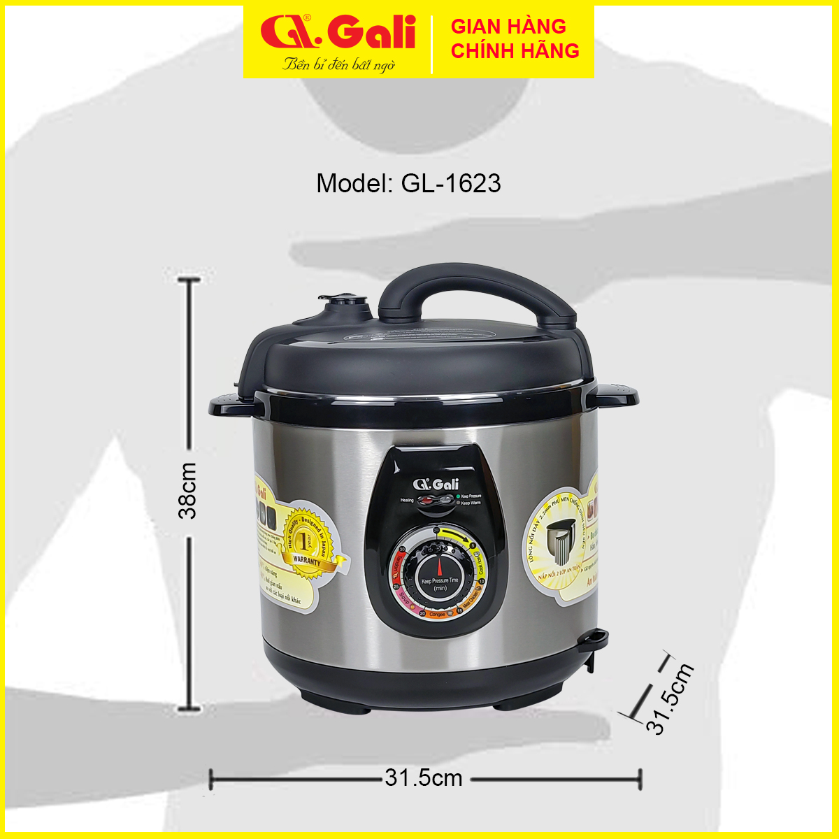 Nồi áp suất điện Gali GL-1626 6 lít, đa chức năng nấu, hầm các loại thịt, tôm cua cá, ninh đậu, nấu chè, hàng chính hãng bảo hành 24 tháng
