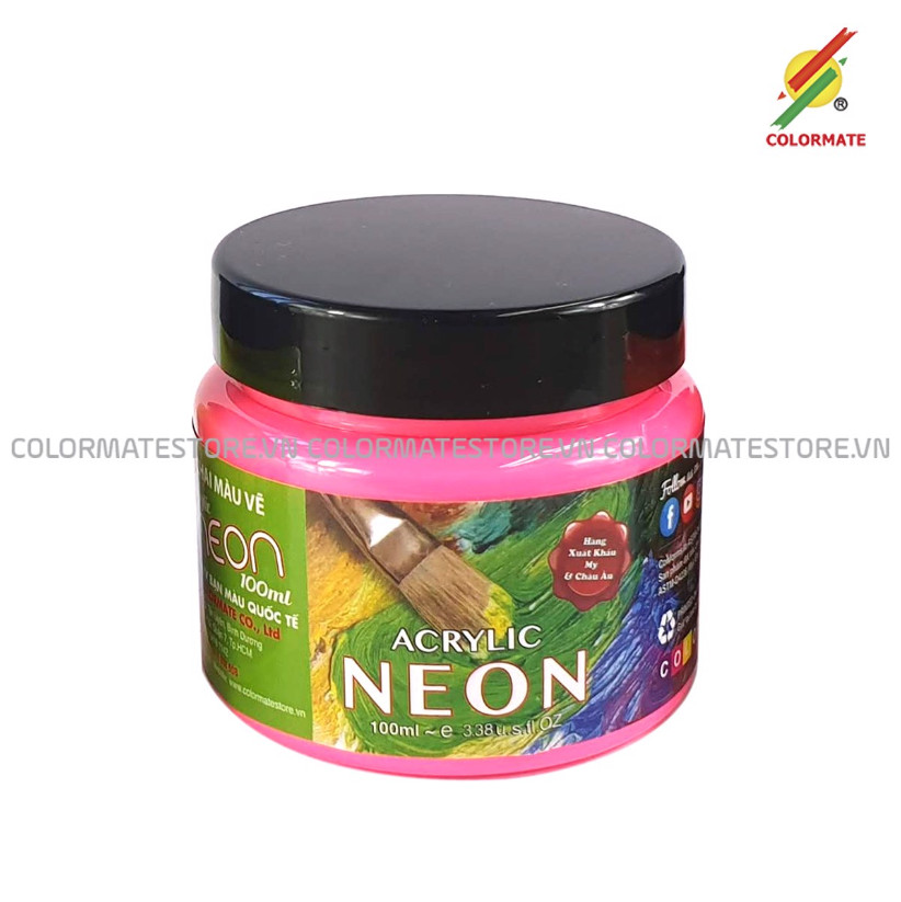 Màu vẽ Acrylic neon Colormate hũ 100ml màu hồng- COLORMATE