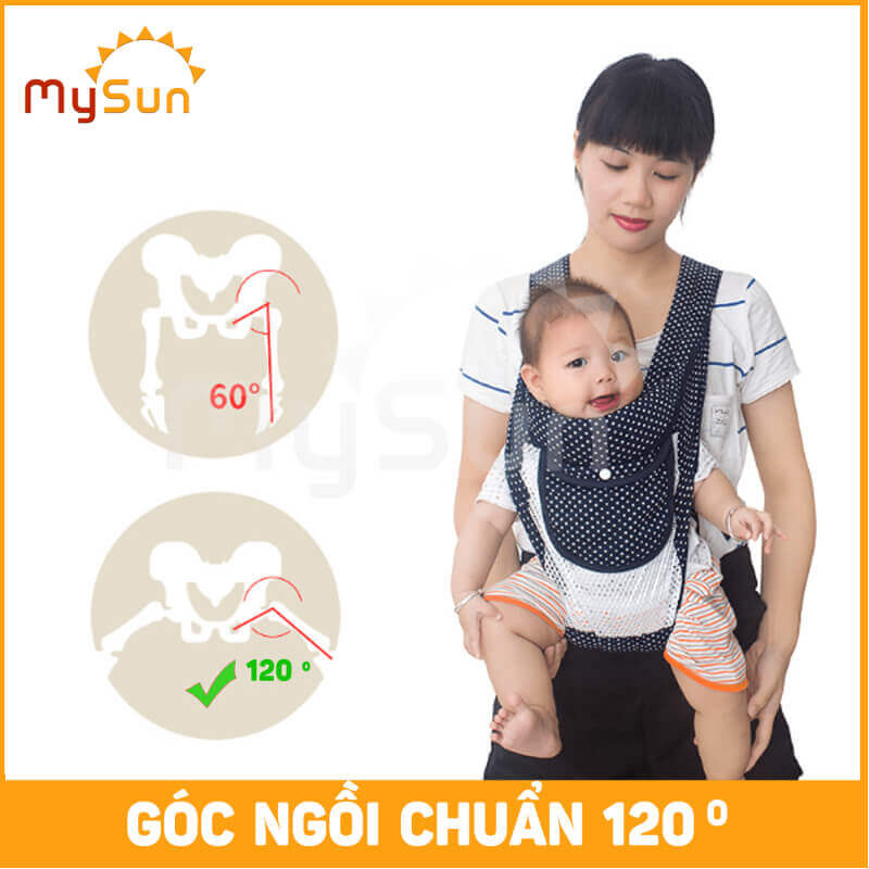 Đai địu vải 4 tư thế có đỡ cổ cho bé sơ sinh, trẻ em 36 tháng tuổi ngồi xe máy an toàn - MySun