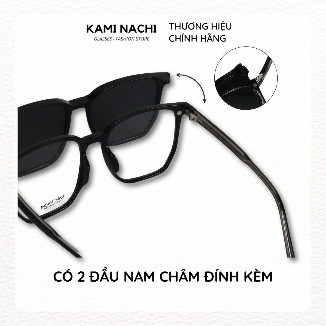Gọng kính Clip On phiên bản vuông lớn đa năng, cắt được cận KAMI NACHI T8198