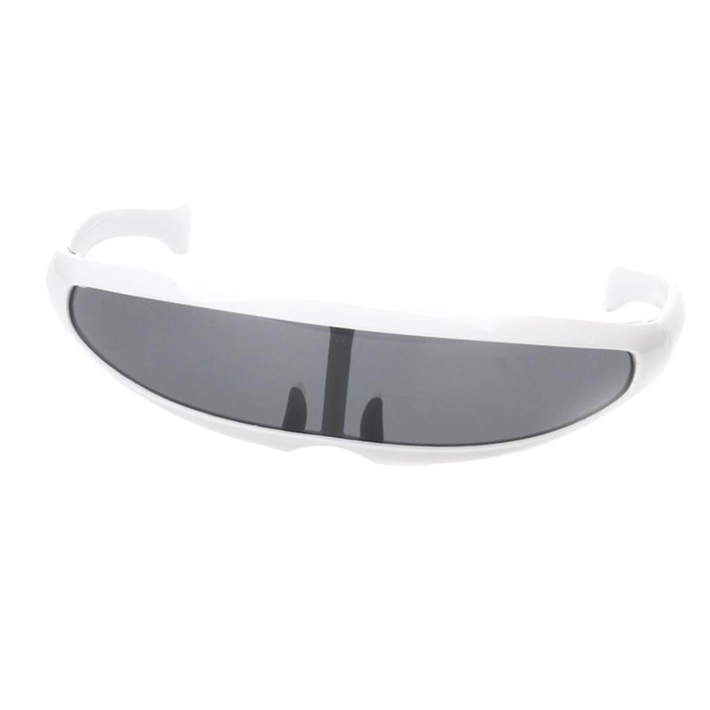 2xFuturistic Narrow Lens Visor Eyewear Sunglasses White Frame Black Mirrored