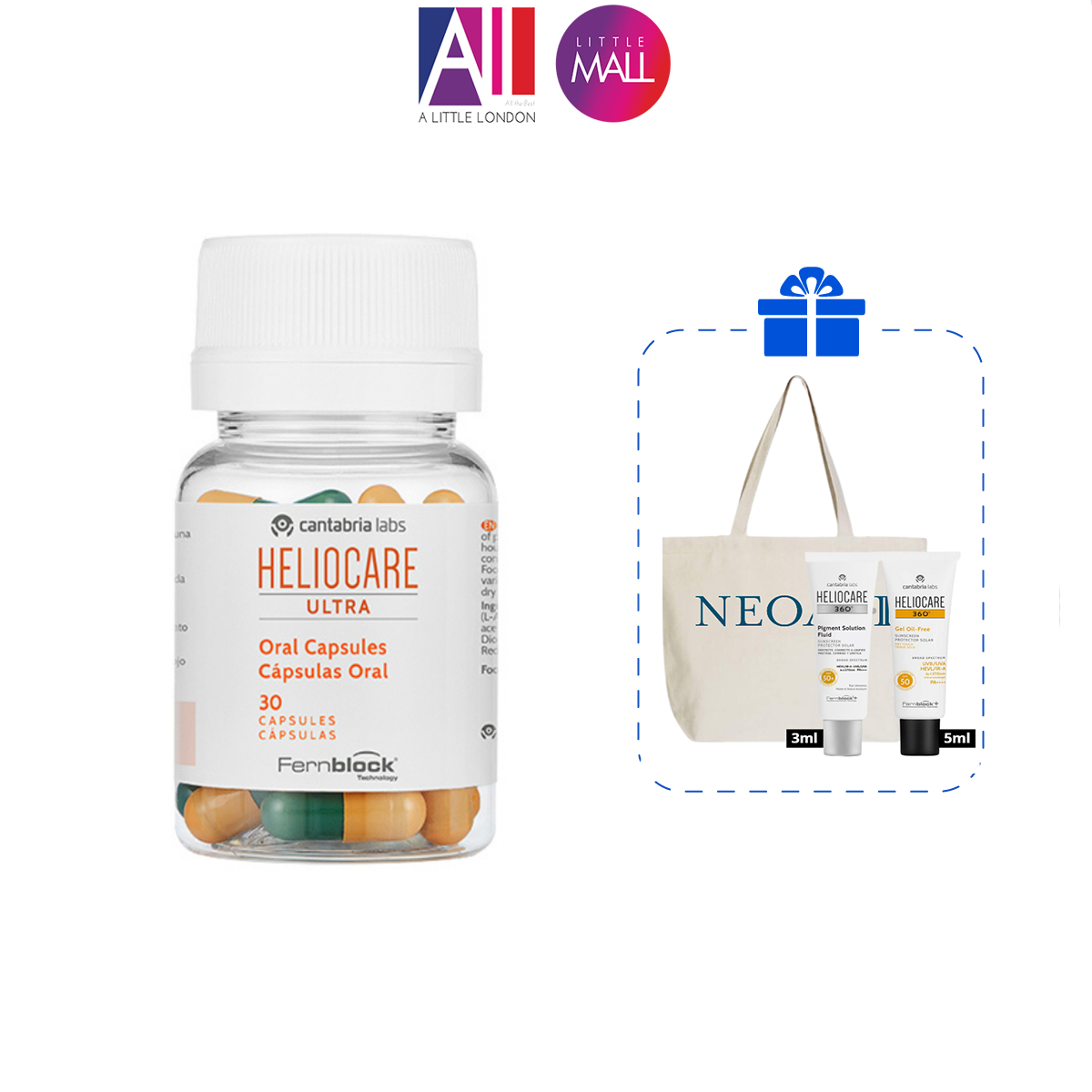 Viên uống chống nắng Heliocare oral ultra 30 viên TẶNG Sample Heliocare