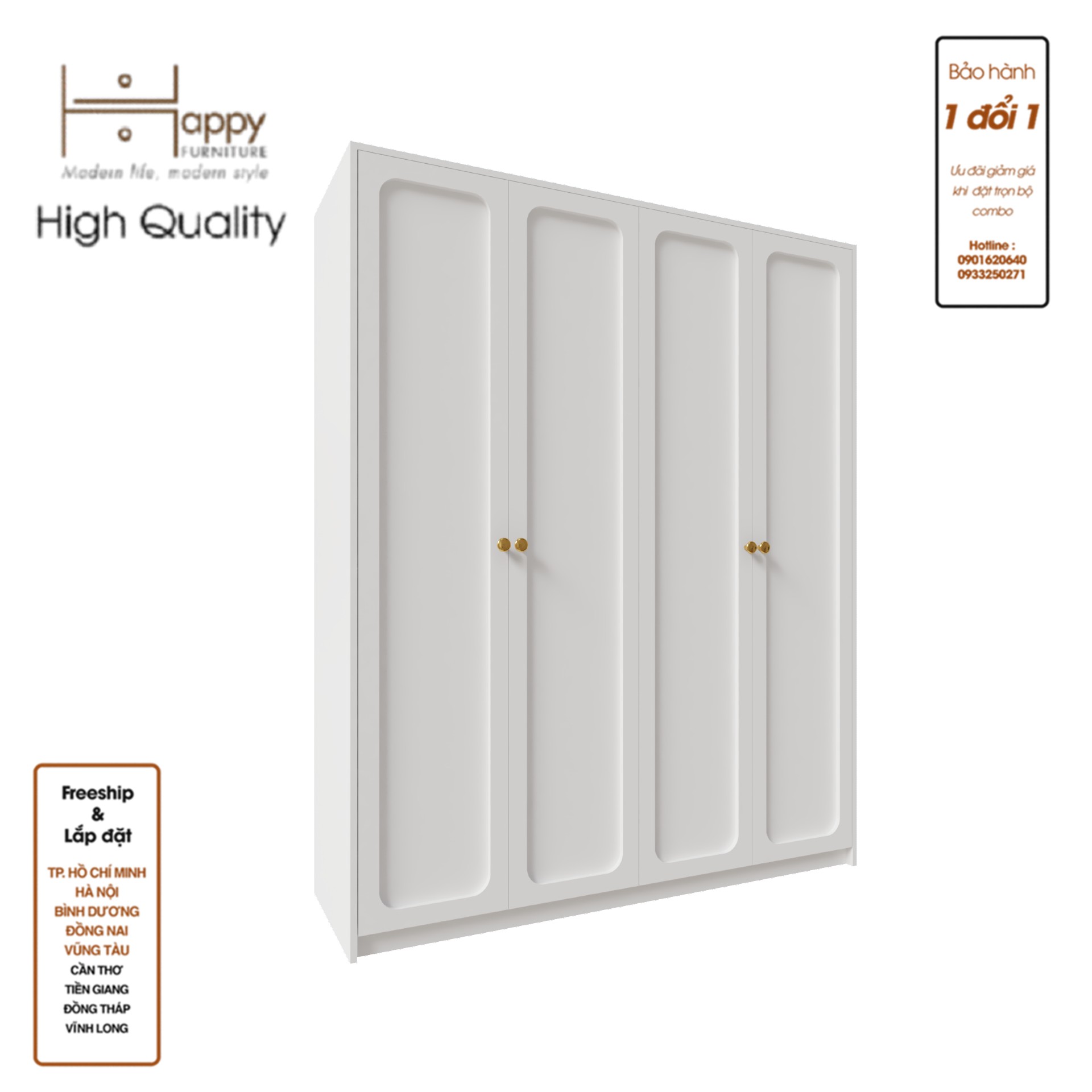 ELEGANT, Tủ quần áo 4 cửa mở 1m6x2m, 160cm x 54cm x 200cm , TCM_084
