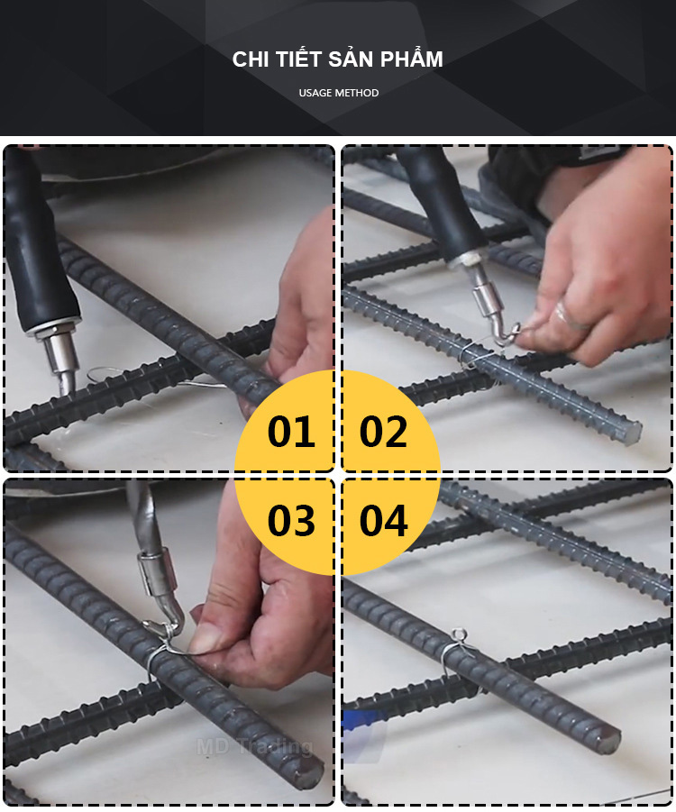 Móc xoắn dây kẽm tự động dài 30cm để buộc sàn cốt pha xây dựng hiệu quả, dụng cụ buộc dây kẽm nhanh gọn tiện lợi