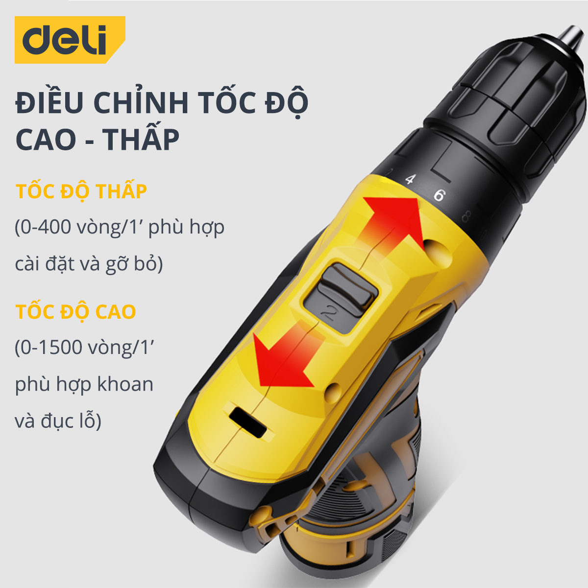 Máy Khoan Điện Không Dây Deli Chính Hãng Pin 12V Bắt Vít - Nhỏ Gọn, Tiện Dụng - Dùng Cho Sửa Chữa Vật Dụng - DL6261