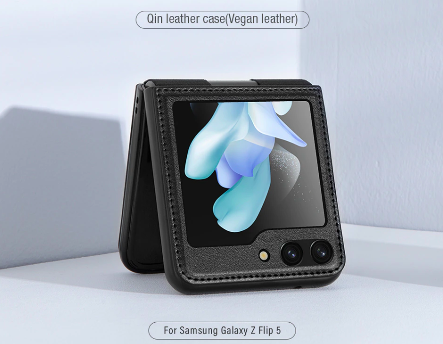 Hình ảnh  Ốp lưng cho SamSung Galaxy Z Flip 5 lưng da viền TPU cao cấp hiệu Nillkin Qin có chân đế -hàng nhập khẩu