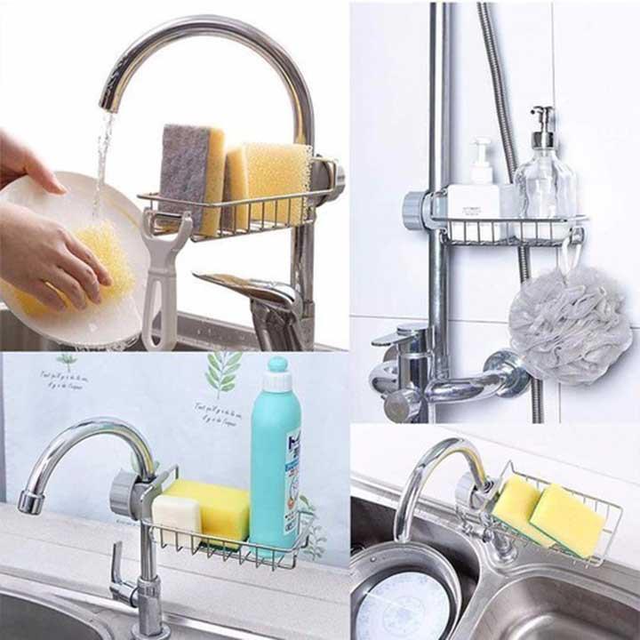 Khay Rổ Inox Đa Năng Gắn Vòi Nước Bồn Rửa Chén