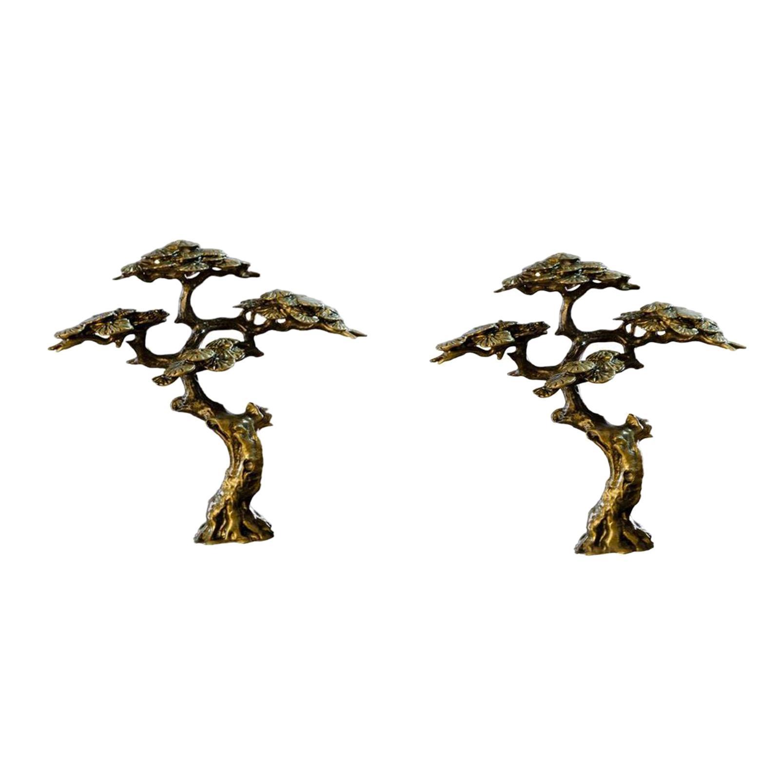 2x Antique Tree Statue Miniature Figurine Sculpture Home Decoration