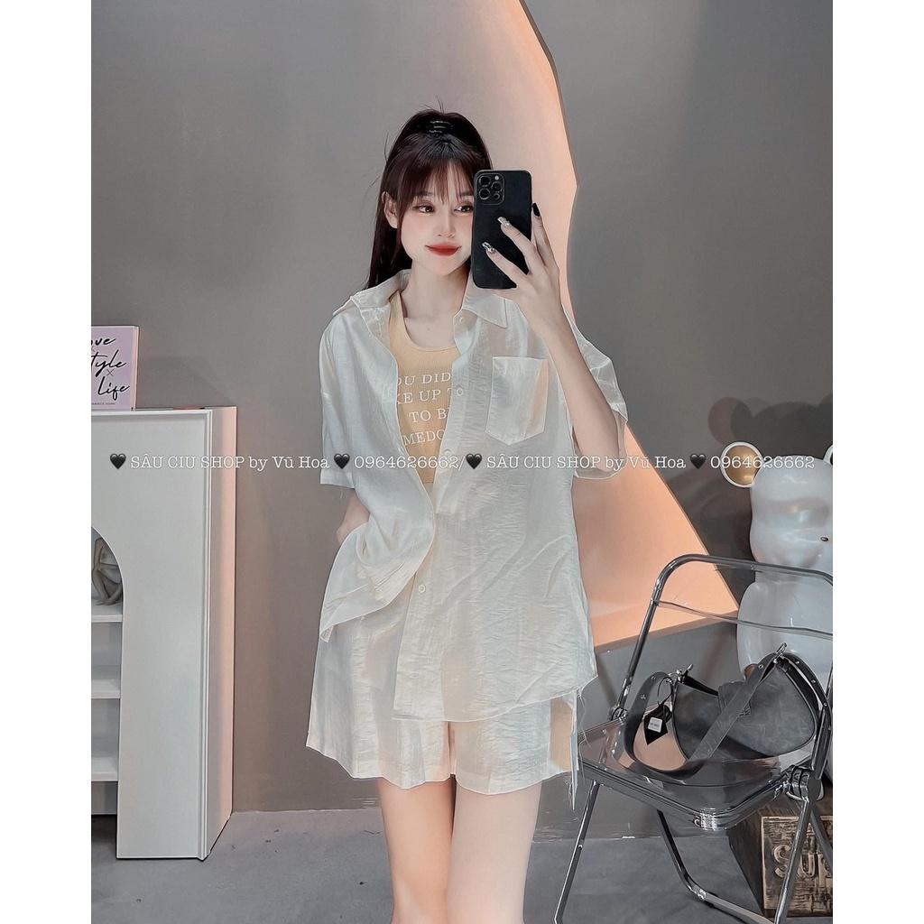 SET ĐI CHƠI, SET 3 MÓN ÁO SƠ MI ĐŨI TAY NGẮN MIX ÁO BA LỖ PHỐI QUẦN ĐÙI CỰC XINH XỈU