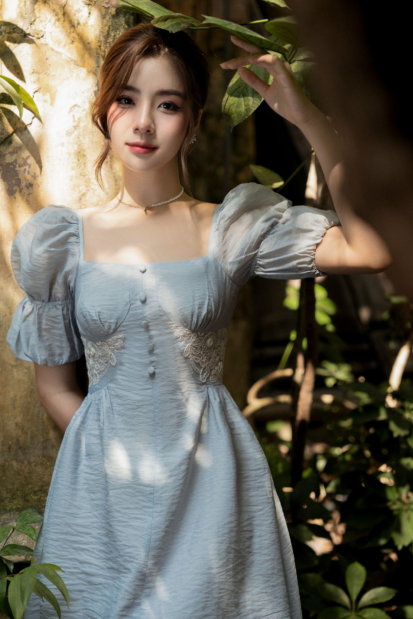 OLV - Đầm Indigo Button Embro Dress