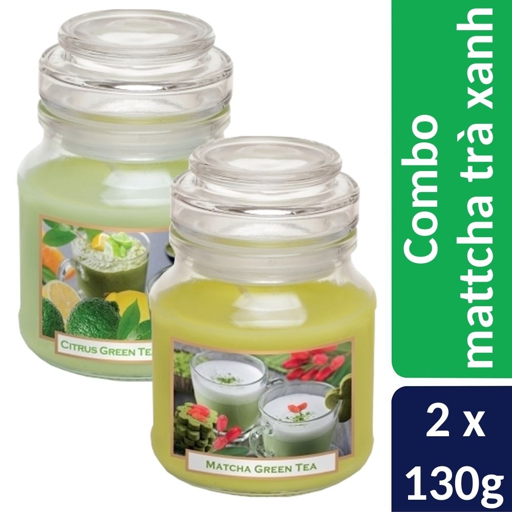 Combo 2 hũ nến thơm tinh dầu Bartek Green Tea Pudding 130g - mattcha trà xanh, nến trang trí, thơm phòng, thư giãn, hỗ trợ khử mùi