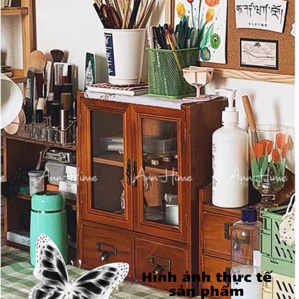 Tủ gỗ mini nhỏ để bàn decor vintage retro sp10