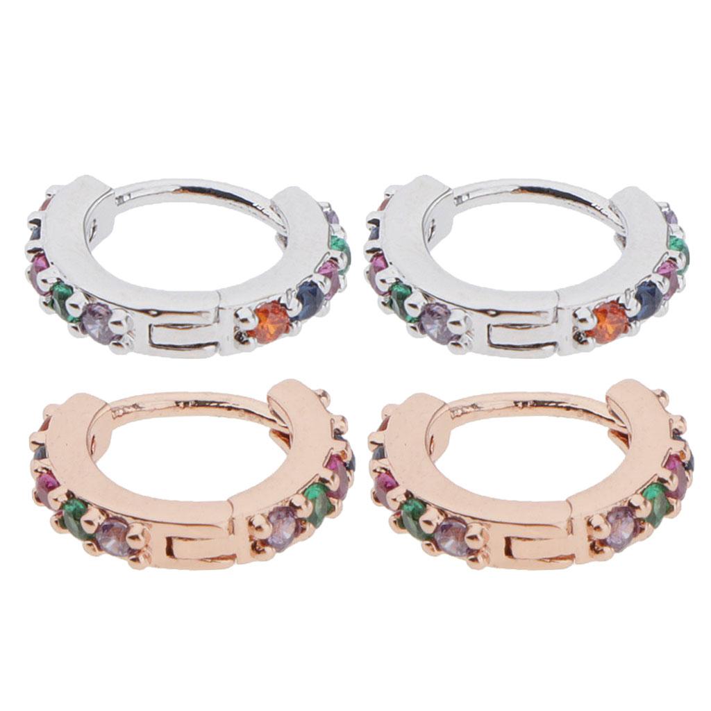 2 Pairs Hoop Cubic Zirconia Earrings Stud Cuff Huggie Piercing Earrings Gift