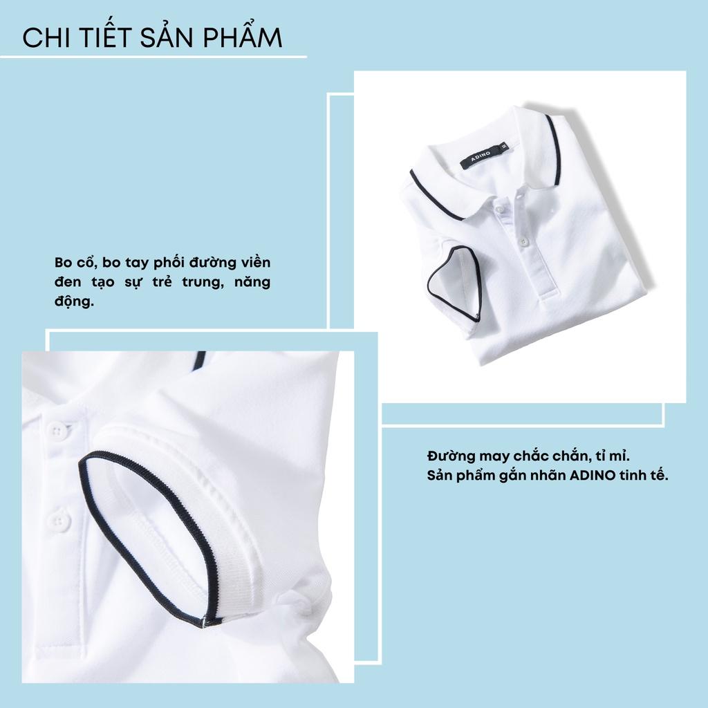 Áo polo nam ADINO màu trắng phối viền vải cotton co giãn dáng công sở slimfit hơi ôm trẻ trung AP71