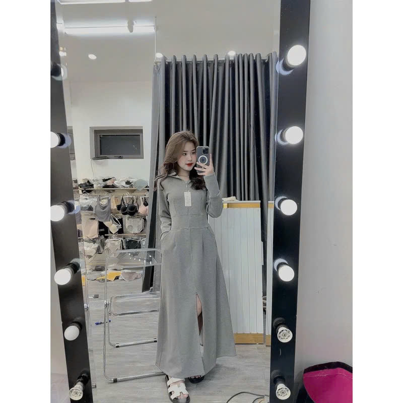 Áo khoác chống nắng nữ toàn thân 2 lớp cao cấp mũ trùm đầu tay xỏ ngón UPF50+ MÀU XÁM ĐẬM Size XL 53-66kg Vải Umi Cotton Co Dãn 4 Chiều Dày Dặn Làm Mát | Thời Trang | Đa Dụng