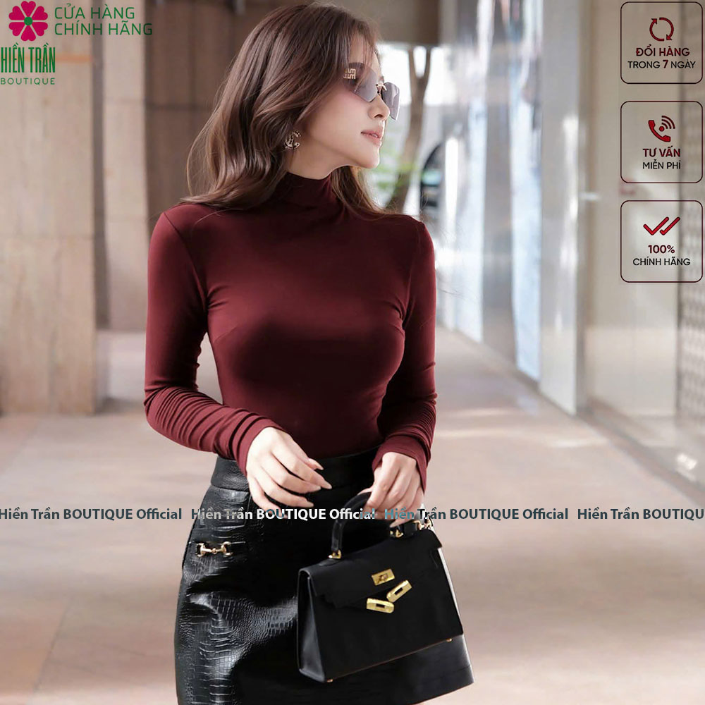 Áo giữ nhiệt nữ cổ cao Hiền Trần BOUTIQUE- dáng ôm body sang chảnh co giãn 4 chiều A18