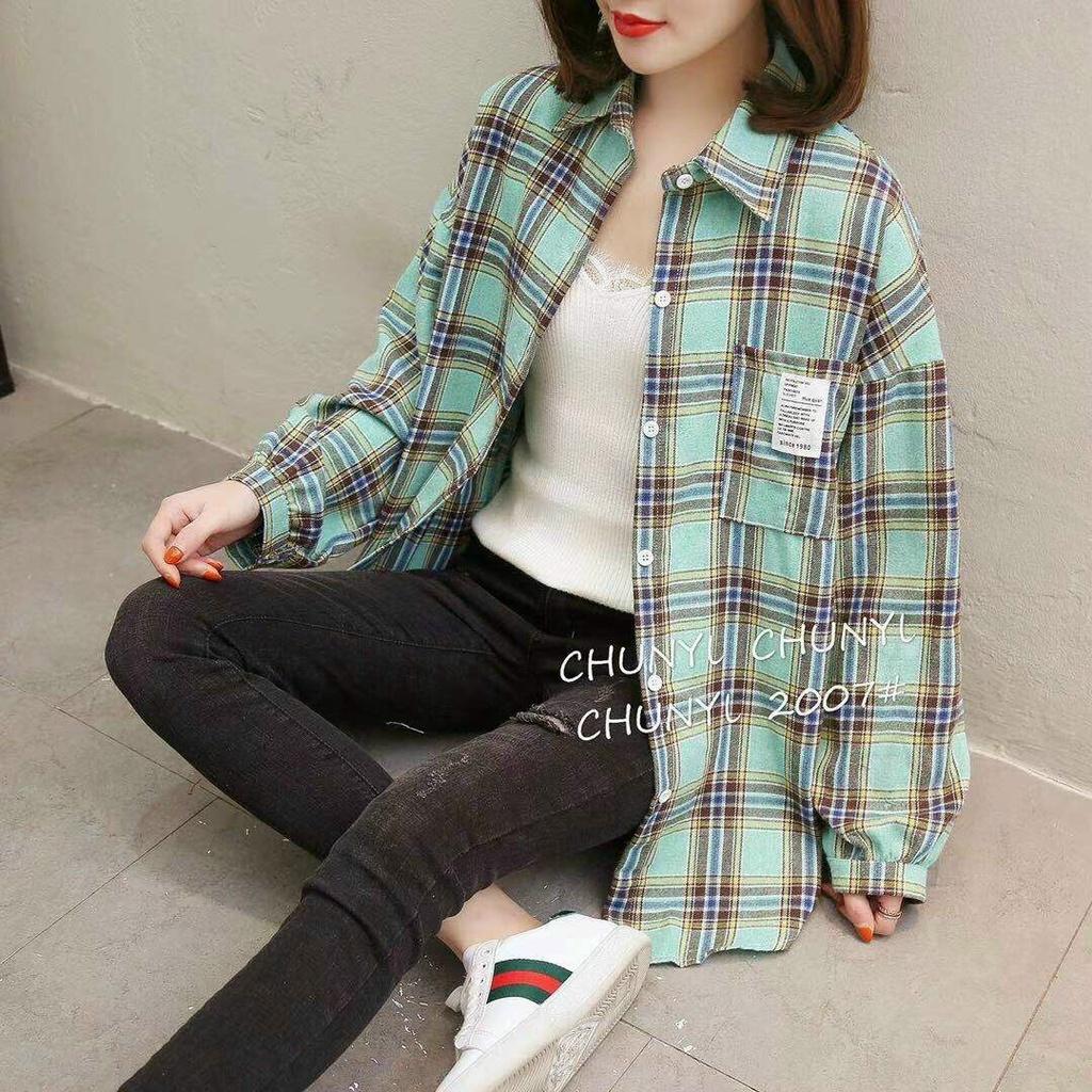 Áo sơ mi kẻ form rộng phong cách Hàn Quốc hàng Quảng Châu