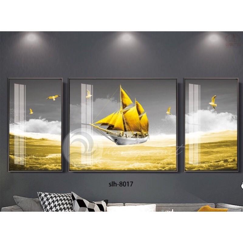 Tranh treo tường - Tranh trang trí nhà cửa - Tranh canvas - Tranh treo phòng khách bộ 3 tấm thuyền buồm xuôi gió.