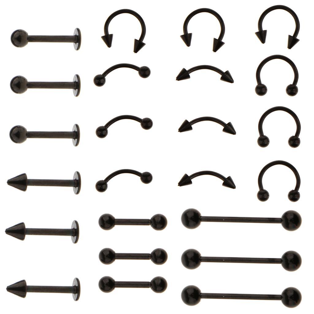 2x24 Pieces Lot Stainless Steel Eyebrow Ear Lip Navel Ring Stud Black