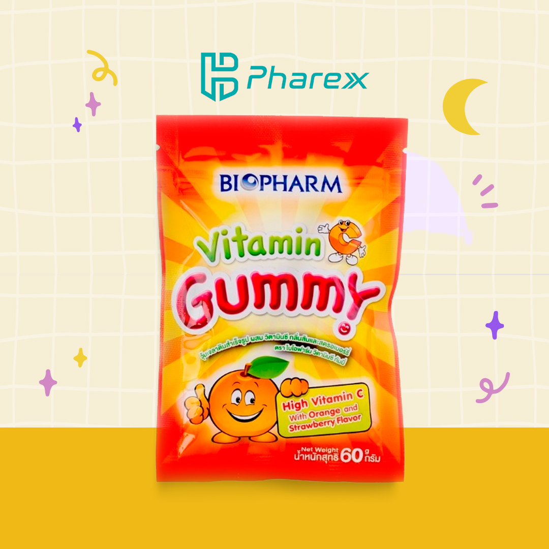 Kẹo dẻo Gummy Biopharma Dầu cá, Vitamin C, Calcium, Multivitamin - Gói lẻ - Màu cam Vitamin C