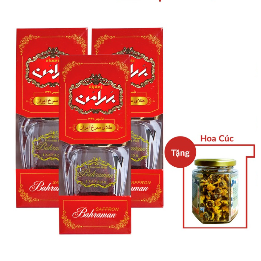 Nhụy Hoa Nghệ Tây Saffron Bahraman Combo 3 hộp 1gram/hộp Tặng hoa cúc 8Gram