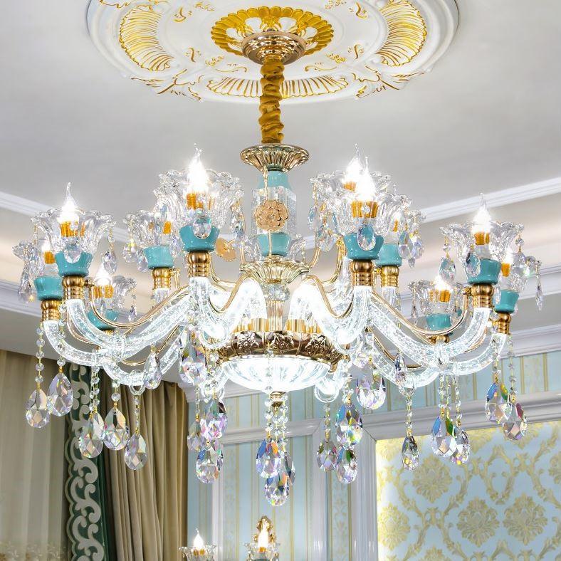 Đèn chùm pha lê loại 15 tay sang trọng trang trí nhà cửa hiện đại - kèm bóng LED chuyên dụng.