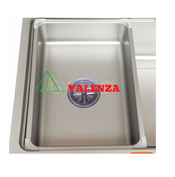 Chậu rủa chén bát 1 hố lớn Valenza 78x46cm inox304 dày 3,5li kèm vòi liền thác nước, vòi rút dây 3 chế độ, 2 khay inox, thớt gỗ và bộ xả chậu thoát nhanh chống hôi-Hàng chính hãng