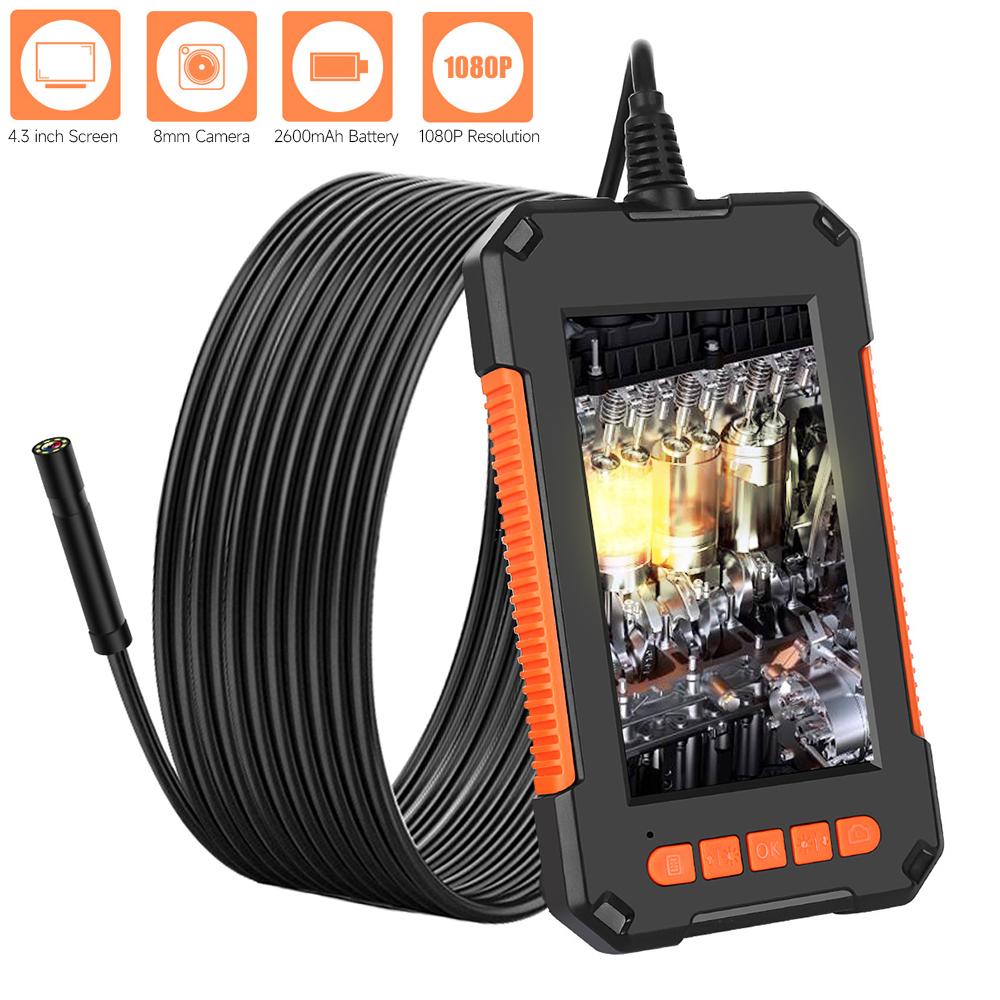 Multifunction 1080P Industrial Endoscope 4.3 inch Screen 8mm Camera 8 LED Lights 4cm-500cm Focal Length IP67 Waterproof