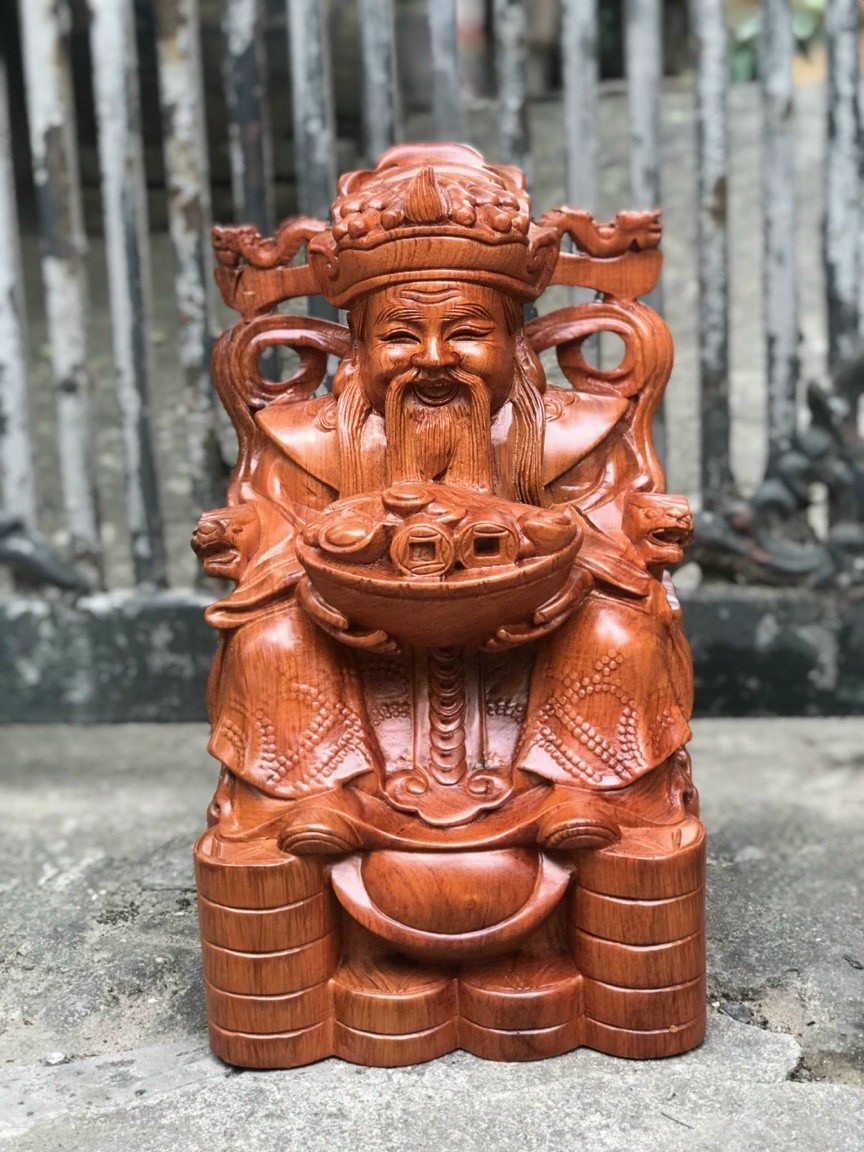 Tượng phật ông thần tài bằng gỗ hương đá kt 40×22×18cm