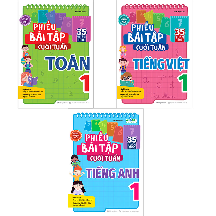 Combo Phiếu Bài Tập Cuối Tuần Toán, Tiếng Việt, Tiếng Anh Lớp 1