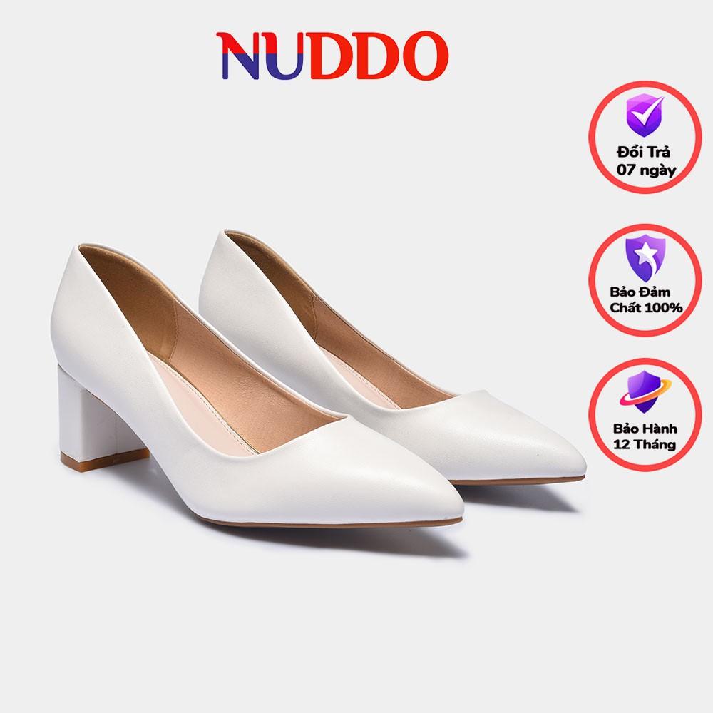 Giày cao gót nữ công sở NUDDO gót vuông 5 phân mũi nhọn da mềm cao cấp