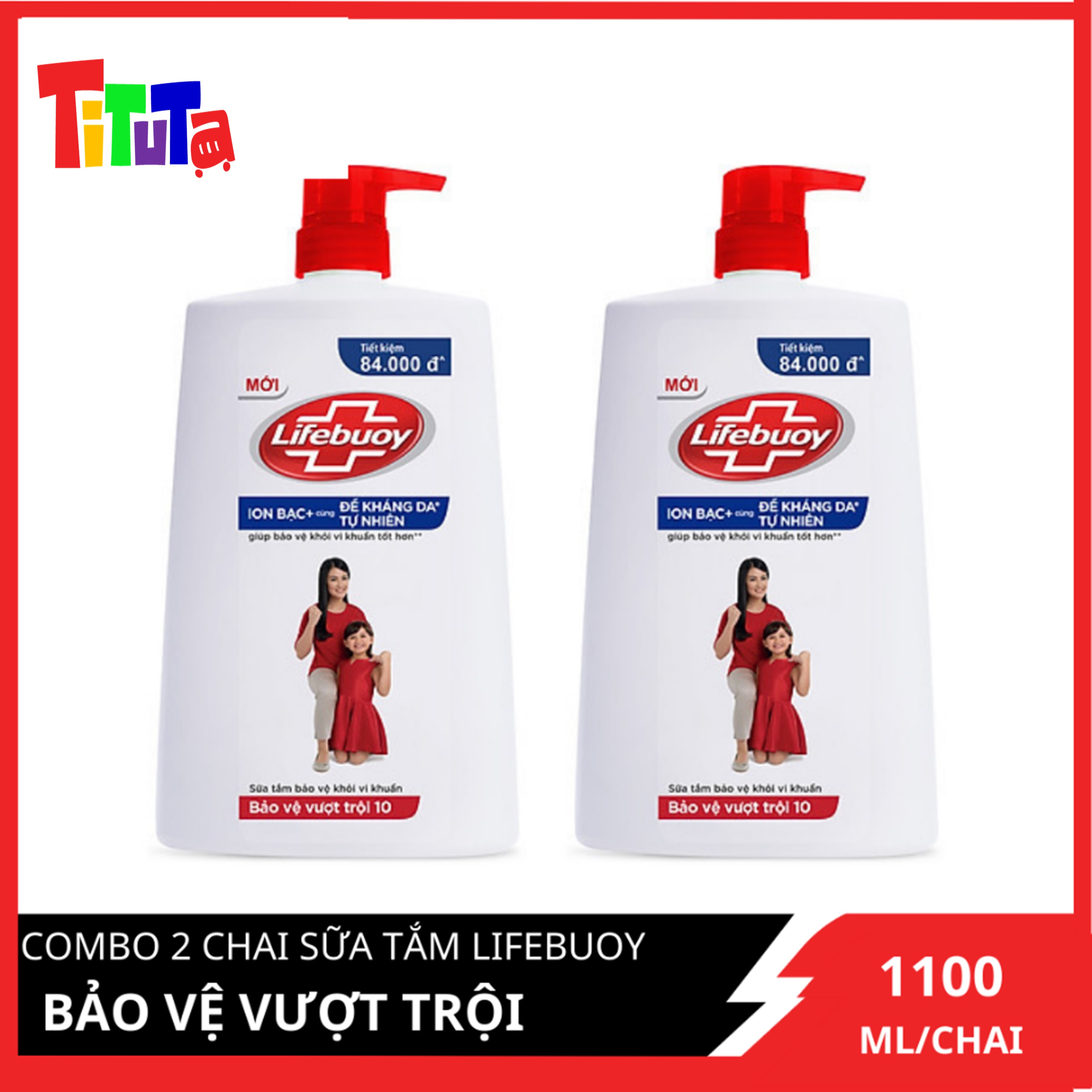 Combo 2 Chai Sữa Tắm Lifebuoy Sạch Khuẩn Bảo Vệ Vượt Trội Mạnh Mẽ Chứa Ion Bạc+ Hỗ Trợ Cùng Đề Kháng Da Tự Nhiên 1100G