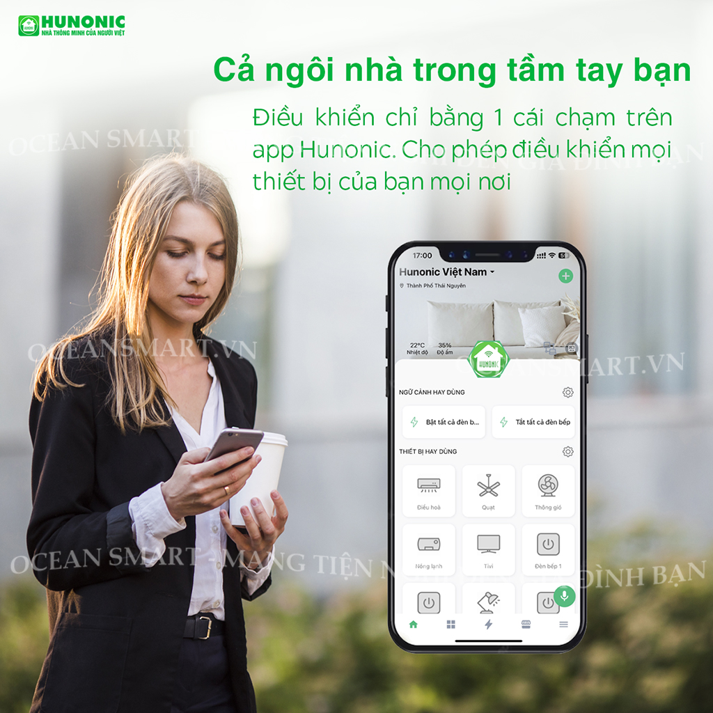 Công Tắc Cảm Ứng Wifi Hunonic, Công Tắc Kèm Ổ Cắm Thông Minh Hình Chữ Nhật Có Viền 2IN1 - HN02SMC