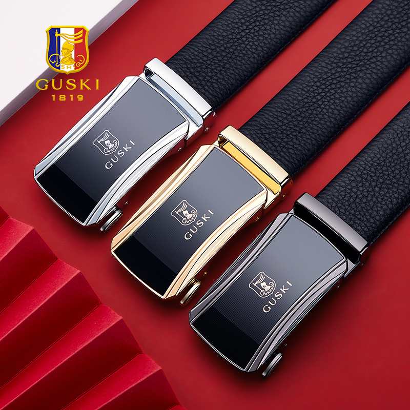 Thắt lưng nam Guski da bò thật cao cấp hàng hiệu có hộp đựng làm quà tặng
