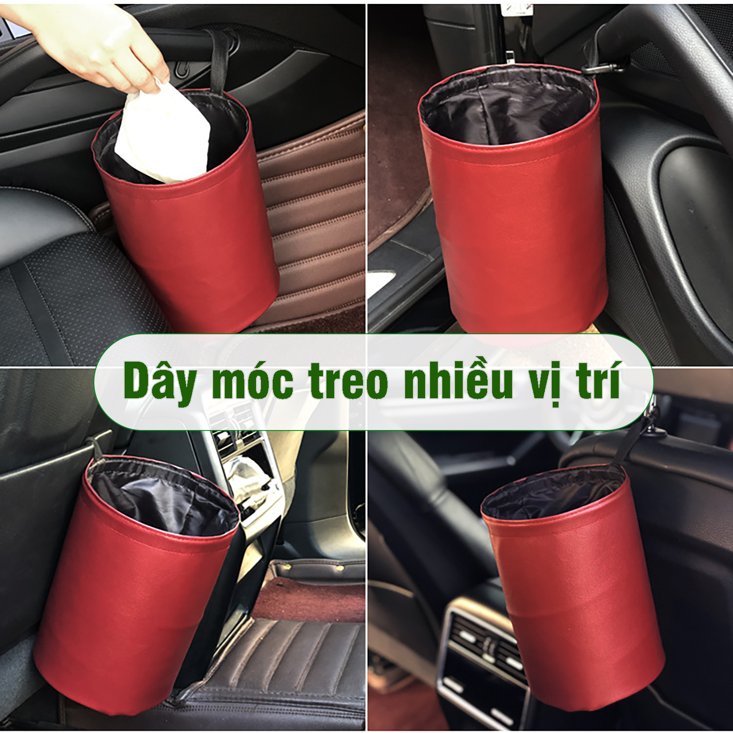 Túi đựng rác mini gấp gọn, túi rác tái sử dụng chống thấm 2 lớp có dây treo cho xe hơi, ô tô