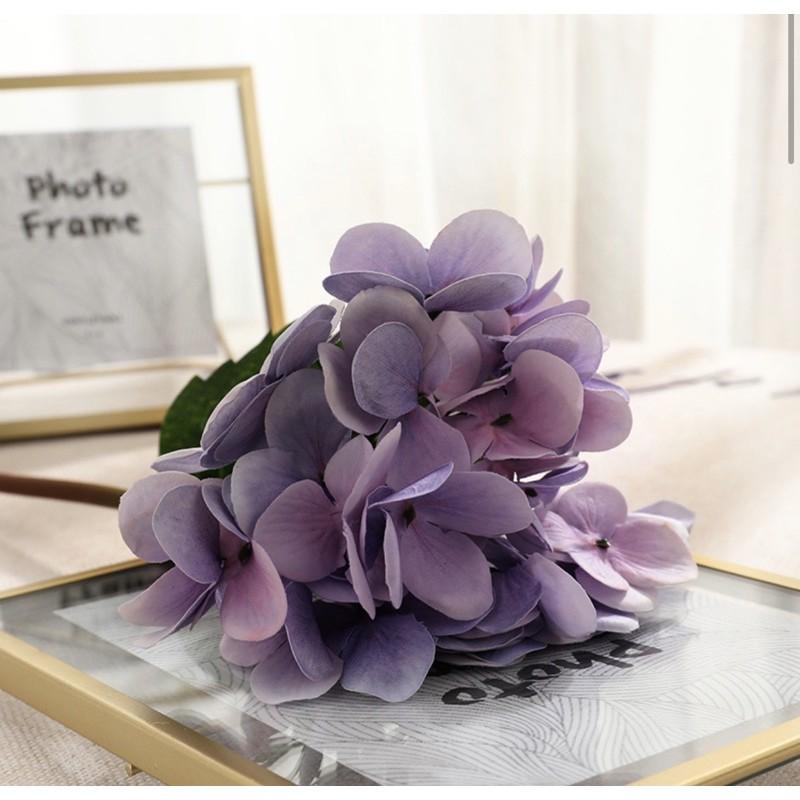 Hoa lụa - cành hoa cẩm tú cầu lá to loại 1, phủ sáp mịn, hoa decor hoa lụa cao cấp