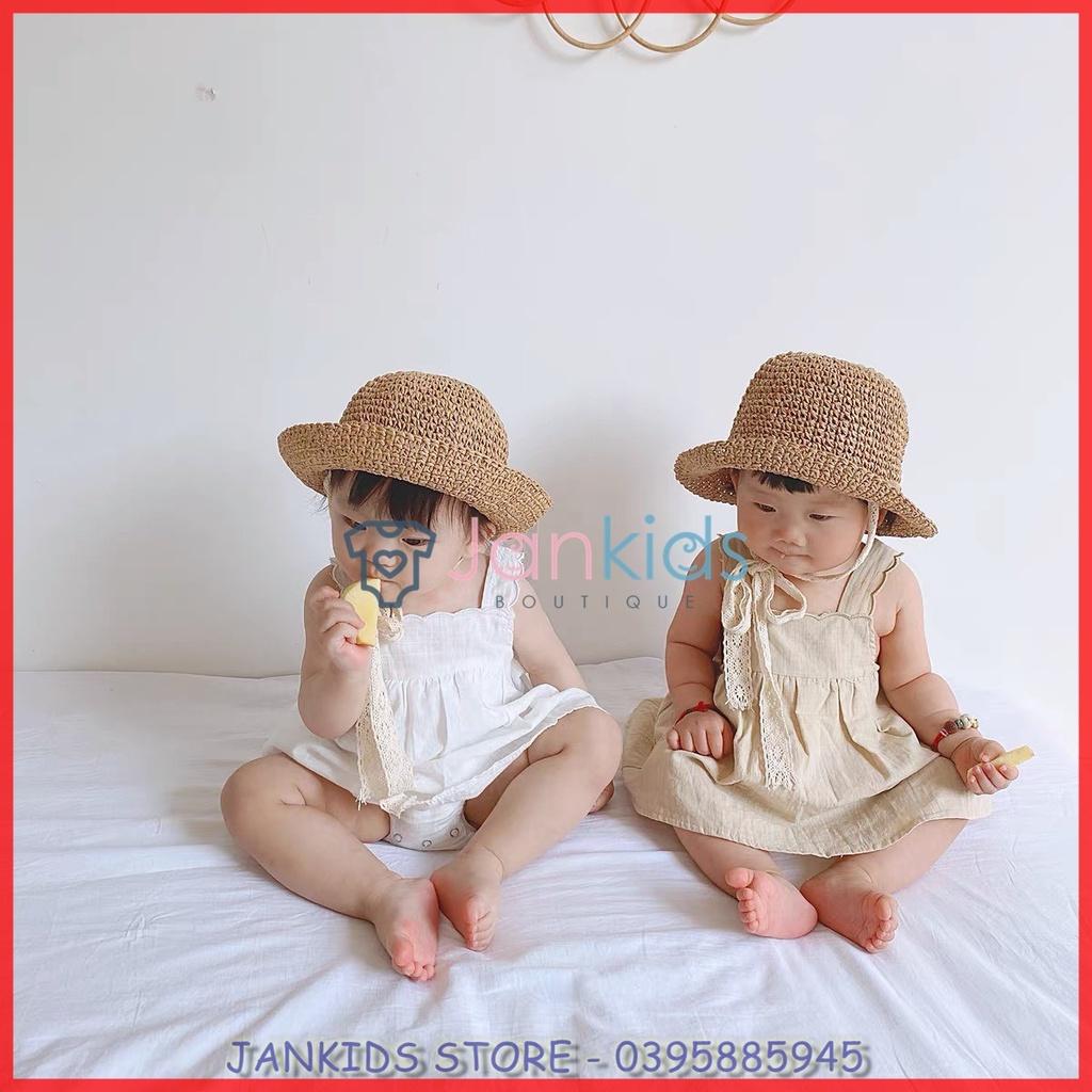 Mũ cói AJUMA rộng vành có dây buộc thắt nơ phong cách hàn quốc cho bé 2-5 tuổi (vòng đầu tối đa 50cm)
