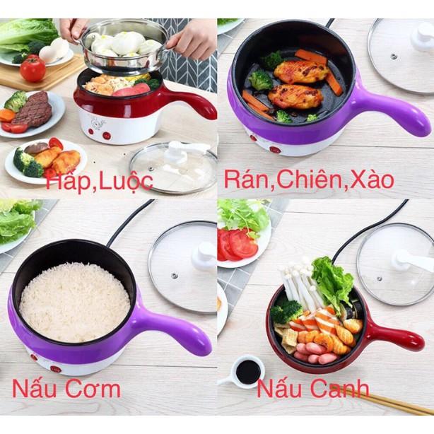 Nồi Lẩu Điện Vouller Mini Đa Năng 2 In 1 Hấp, Chiên, Luộc - Đỏ, Hồng, Xanh Giao Màu Ngẫu Nhiên - Hàng Chính Hãng