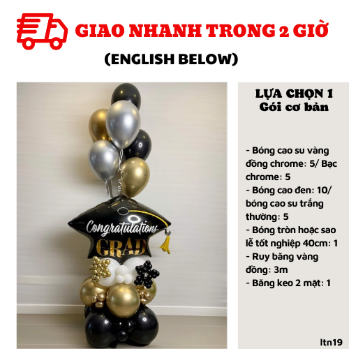 Bộ bong bóng trang trí tốt nghiệp hình sao màu đen vàng ltn19
