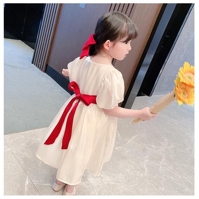 Đầm voan lụa tay bồng hàng quảng châu cao cấp cho bé gái
