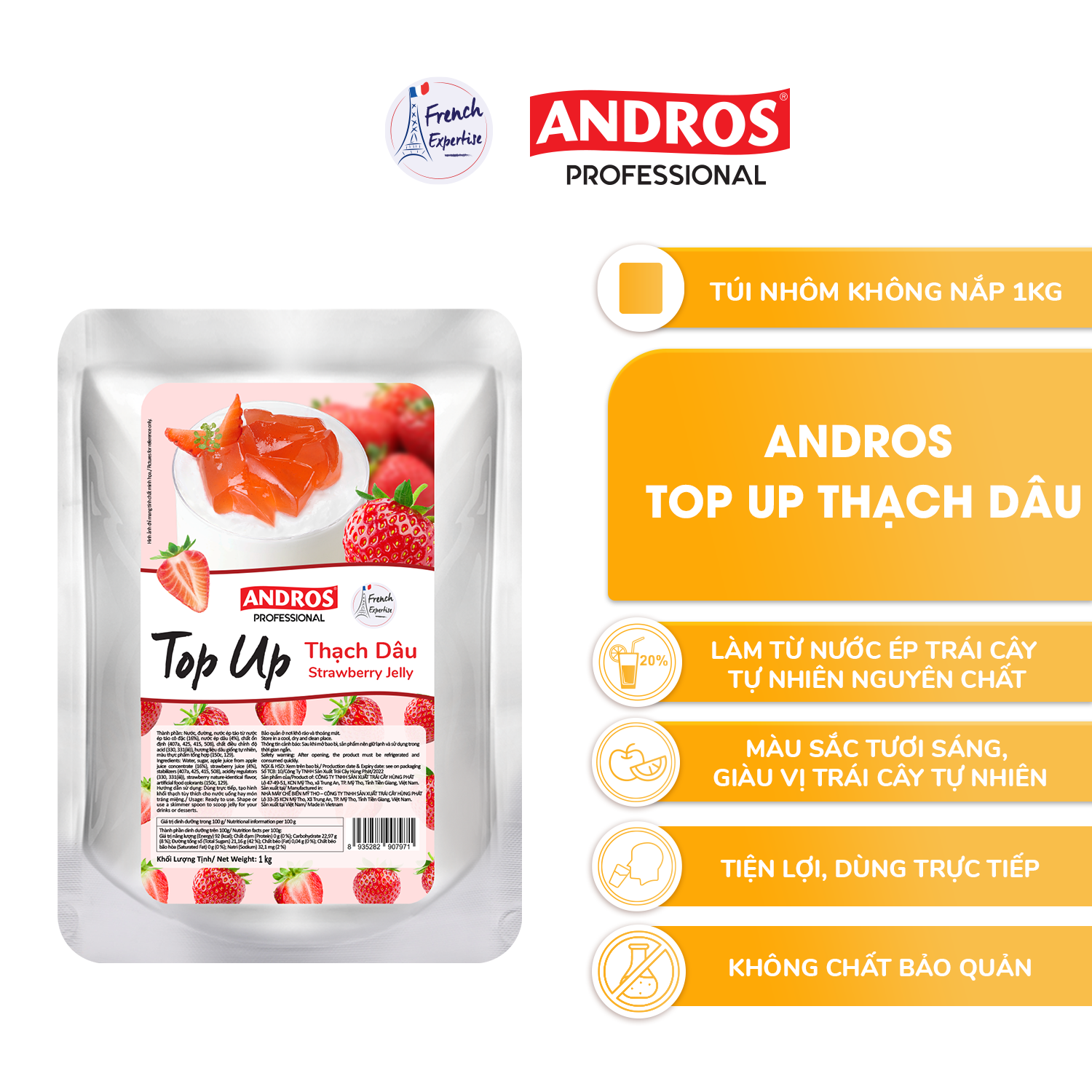 Thạch Topping Dâu - Không Chất Bảo Quản - ANDROS TOP UP - 1 KG