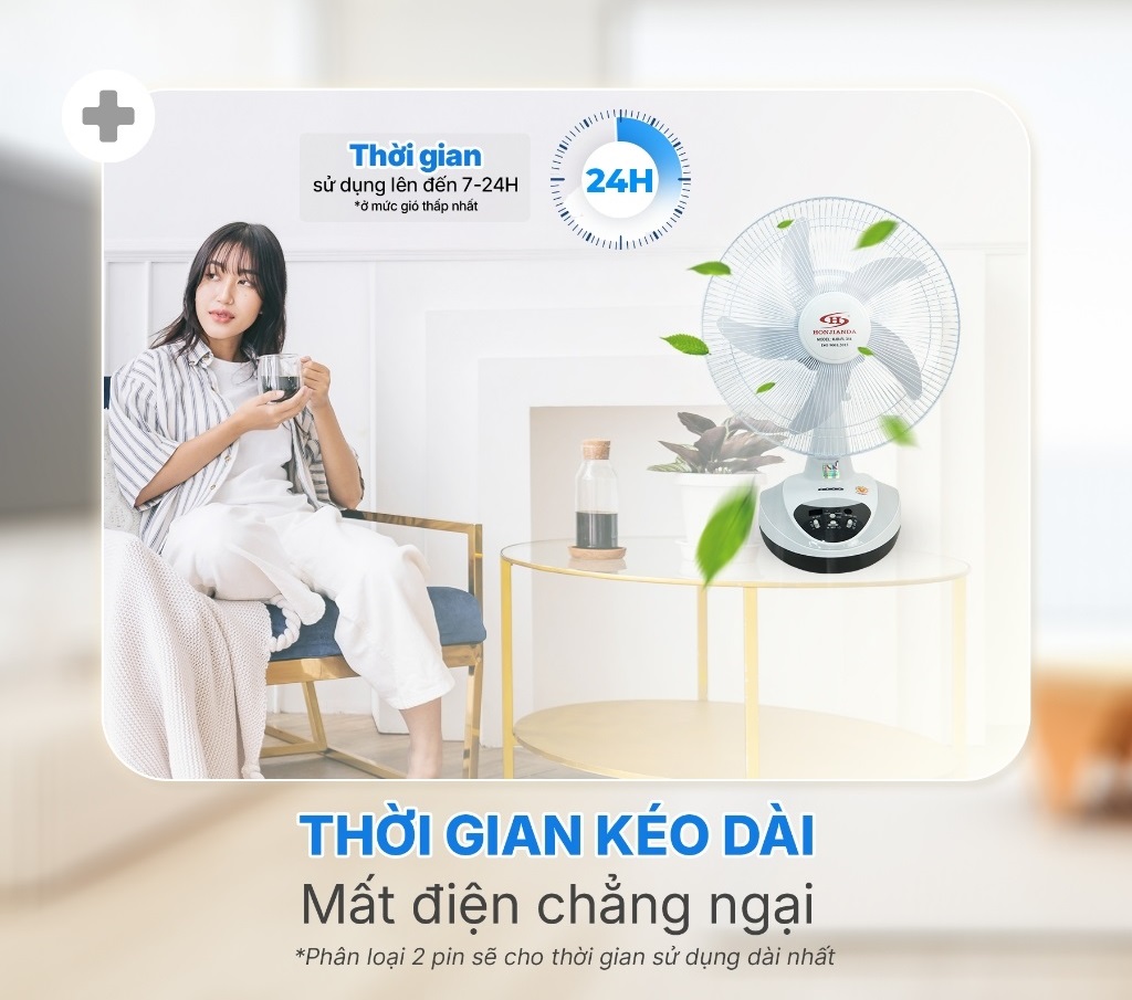 Quạt Sạc Tích Điện để bàn AC&amp;DC 14 inch Honjianda FL314 có đèn LED &amp; sạc USB - Hàng Chính Hãng
