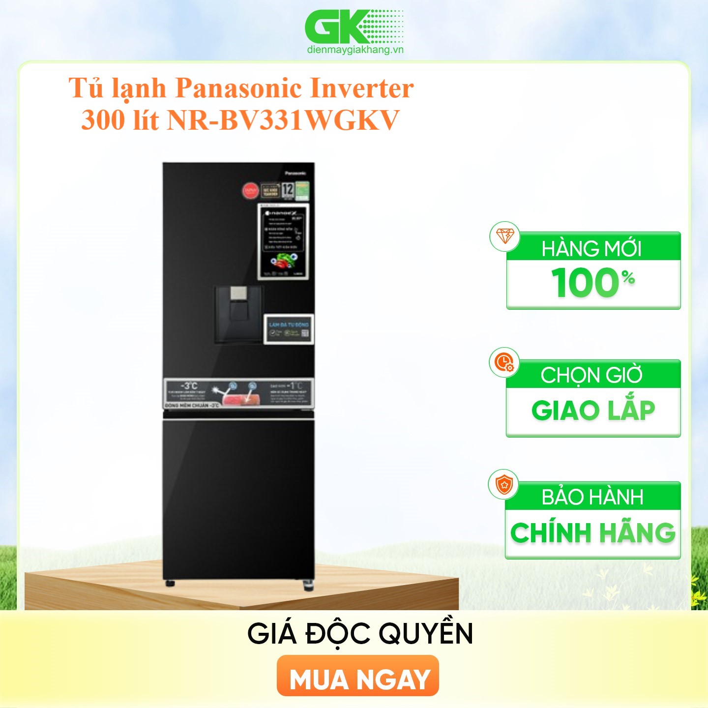Tủ lạnh Panasonic Vô Hiệu Hóa Vi Khuẩn 300L NR-BV331WGKV Lấy Nước Ngoài Kháng Khuẩn - Cấp Đông Mềm - Ngăn Đá Dưới - Hàng chính hãng