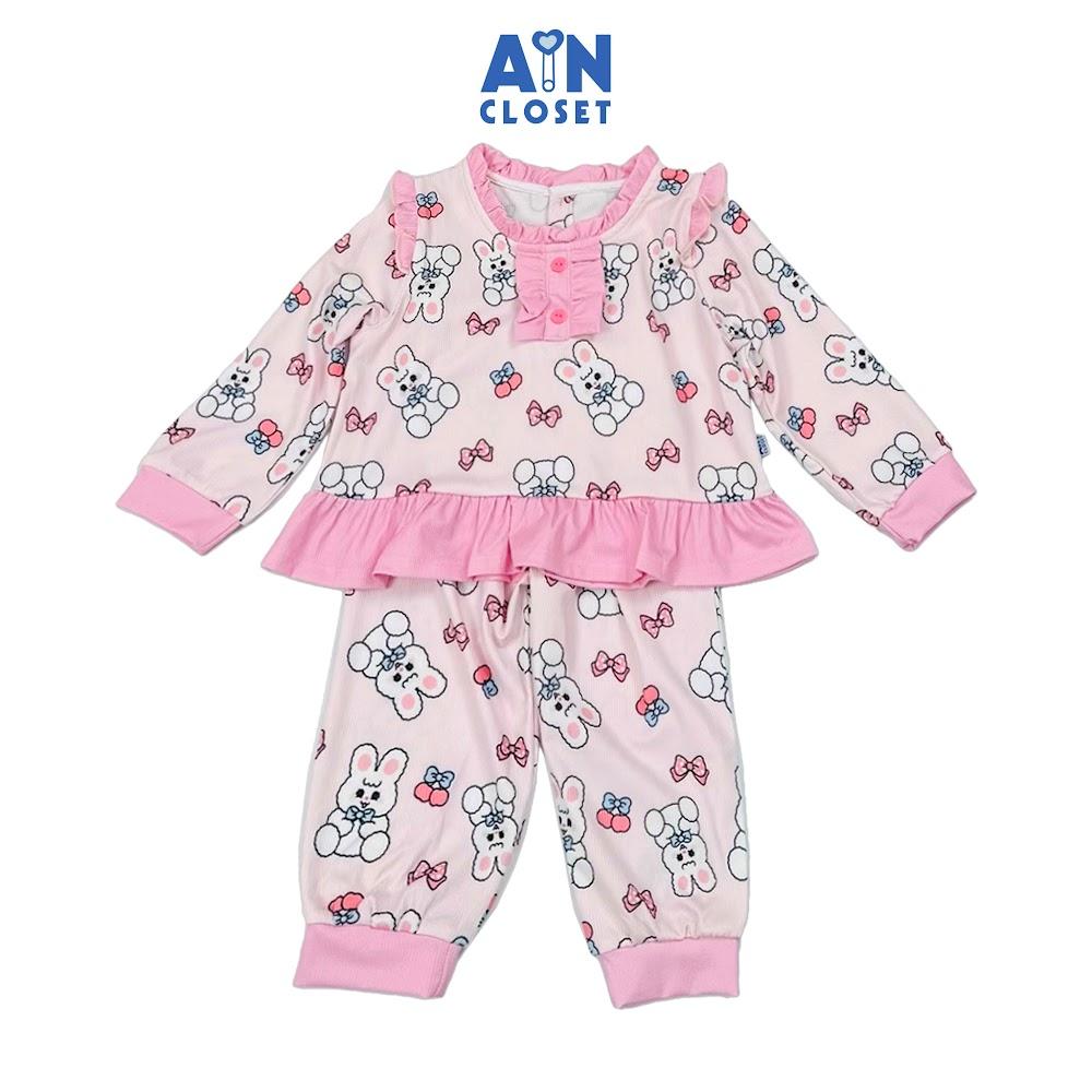 Bộ quần áo Dài bé gái họa tiết Thỏ Cherry Hồng Thun cotton - AICDBGGIDKOF - AIN Closet